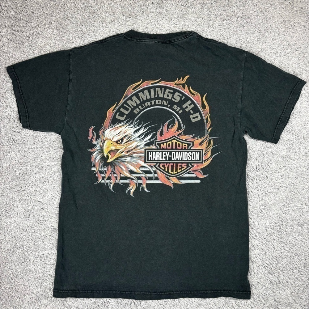Harley Davidson Shirt Mens Medium Vintage Y2K HD Motorcycles Flames Eagle Street